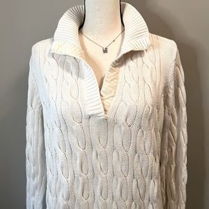 Women’s Polo Jeans Co. White V-Neck Cable Knit Sweater Size Large